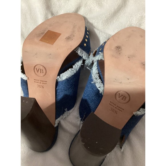 Veronica Beard Studded Fringe Denim Chunk Clog Heel, Peep Toe Size US 6 - Picture 7 of 7